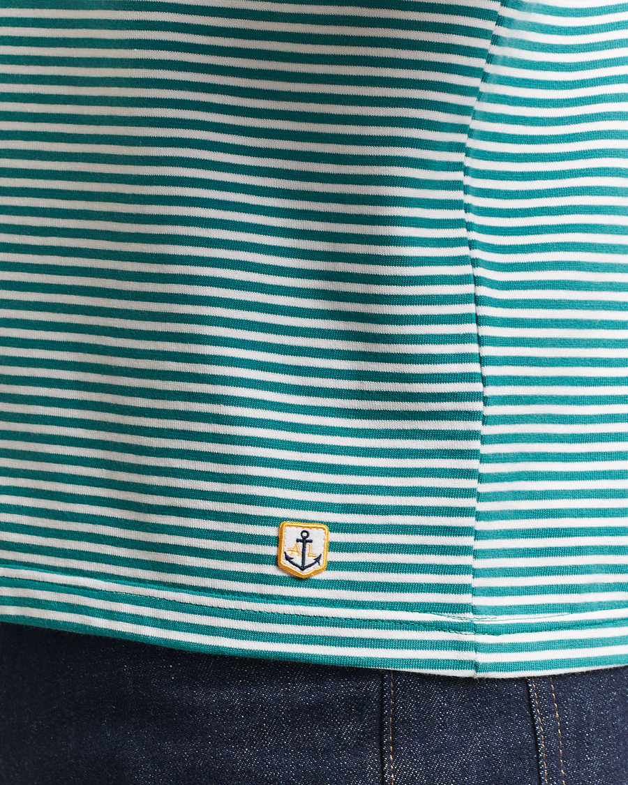 Heren | T-shirts | Armor-lux | Callac Héritage Stripe T-Shirt Deep Jungle/Milk