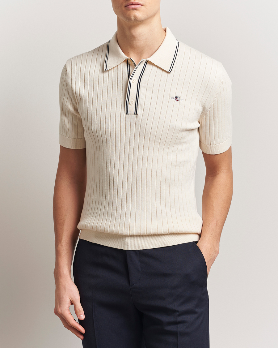 Heren | Polo's | GANT | Ribbed Cotton Knitted Polo Cream