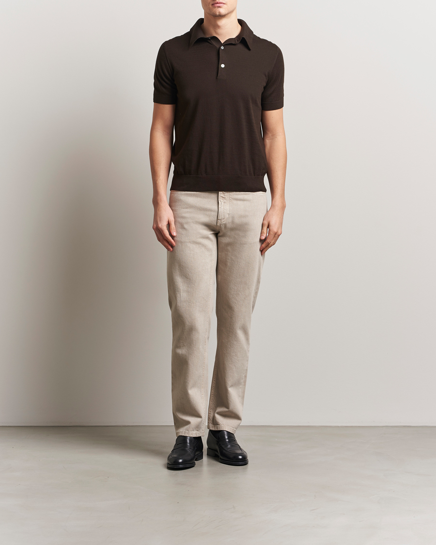 Heren | Truien | Zegna | Premium Cotton Knitted Polo Brown
