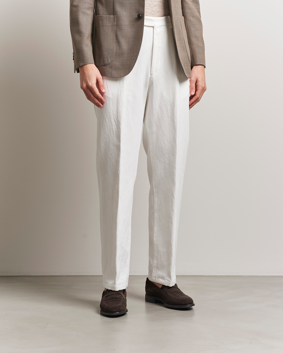 Heren | Broeken | Oscar Jacobson | Del Cotton/Linen Trousers White