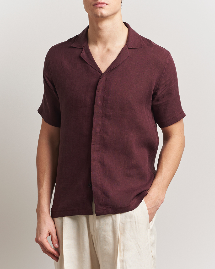 Heren | Overhemden | Orlebar Brown | Maitan II Short Sleeve Linen Shirt Damson