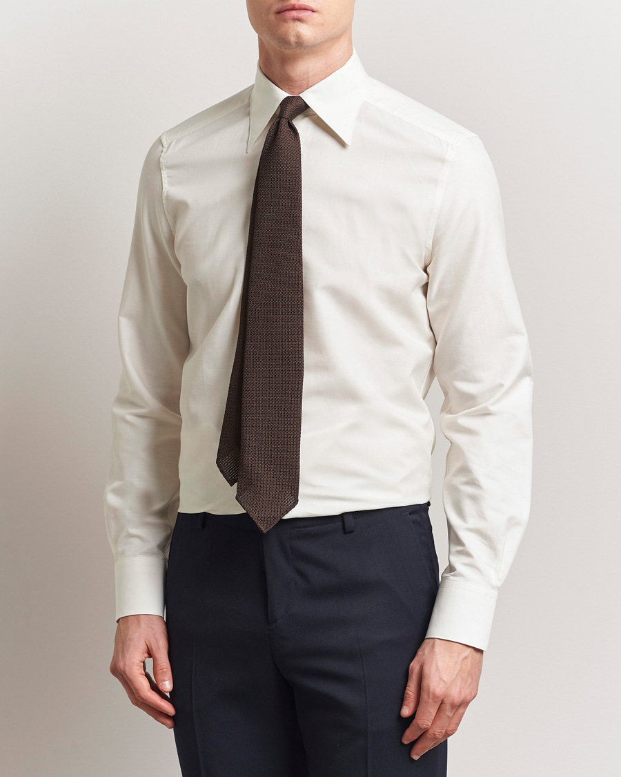Heren | Overhemden | Stenströms | 1899 Slimline Cotton/Linen/Silk Shirt White