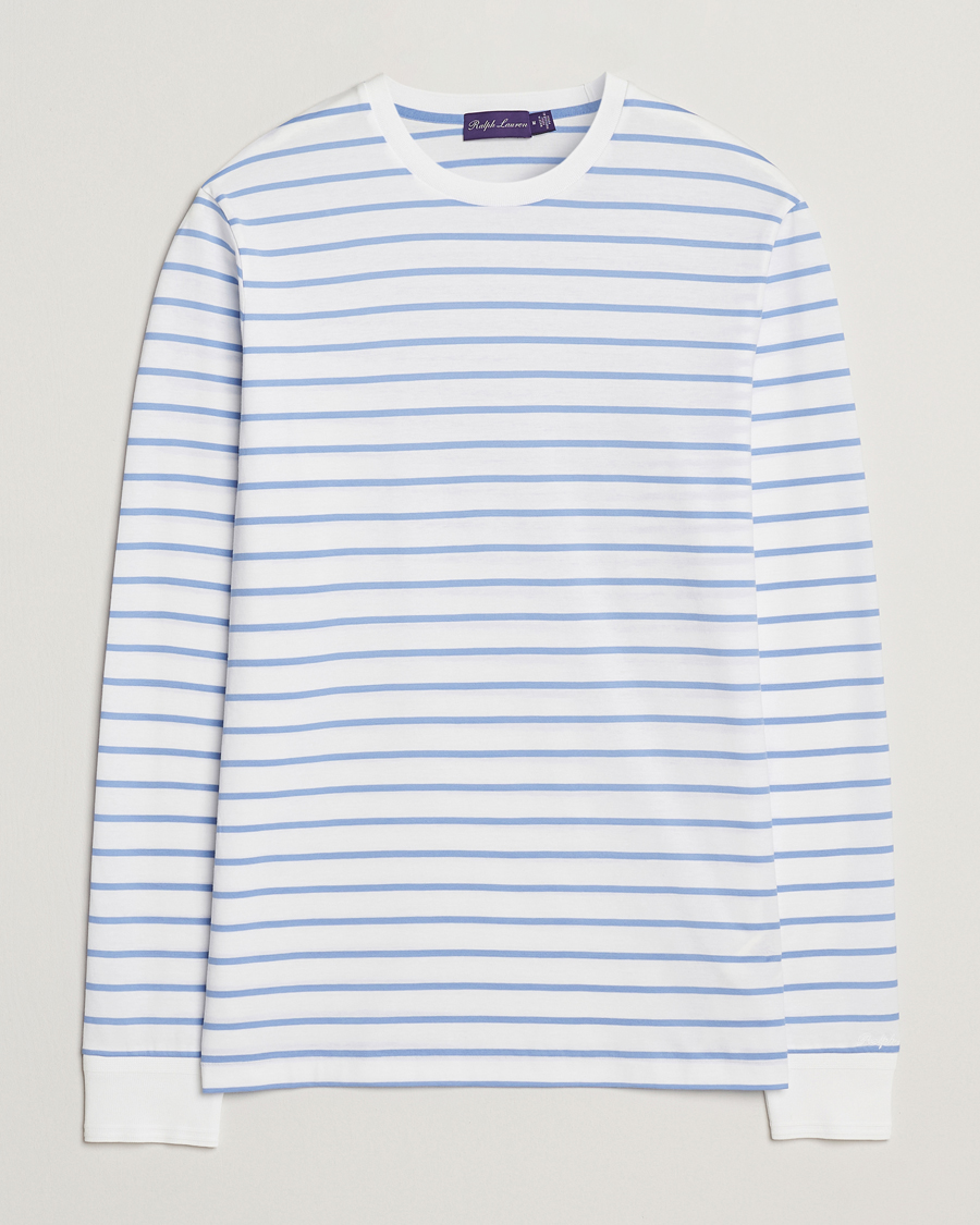 Heren | T-shirts | Ralph Lauren Purple Label | Long Sleeve Striped T-Shirt White/Cornflower