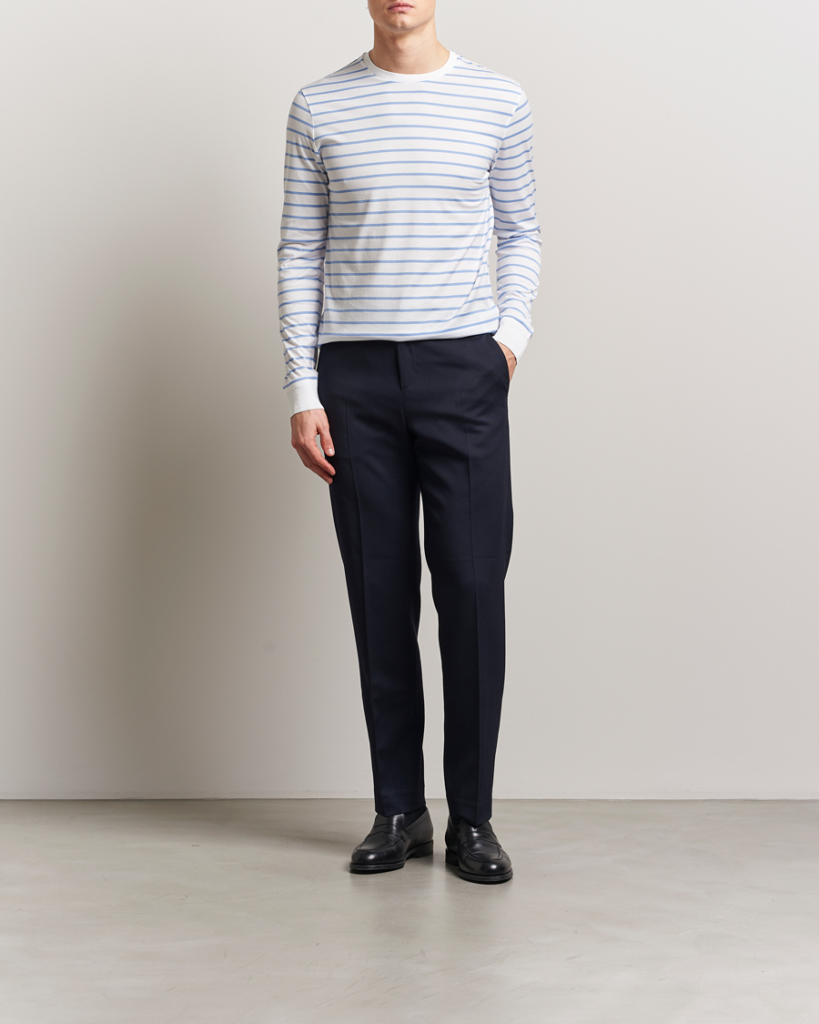 Heren | T-shirts | Ralph Lauren Purple Label | Long Sleeve Striped T-Shirt White/Cornflower