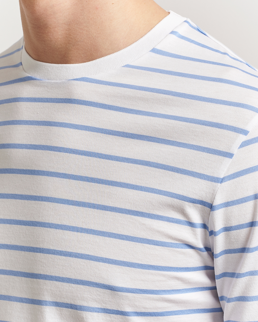 Heren | T-shirts | Ralph Lauren Purple Label | Long Sleeve Striped T-Shirt White/Cornflower