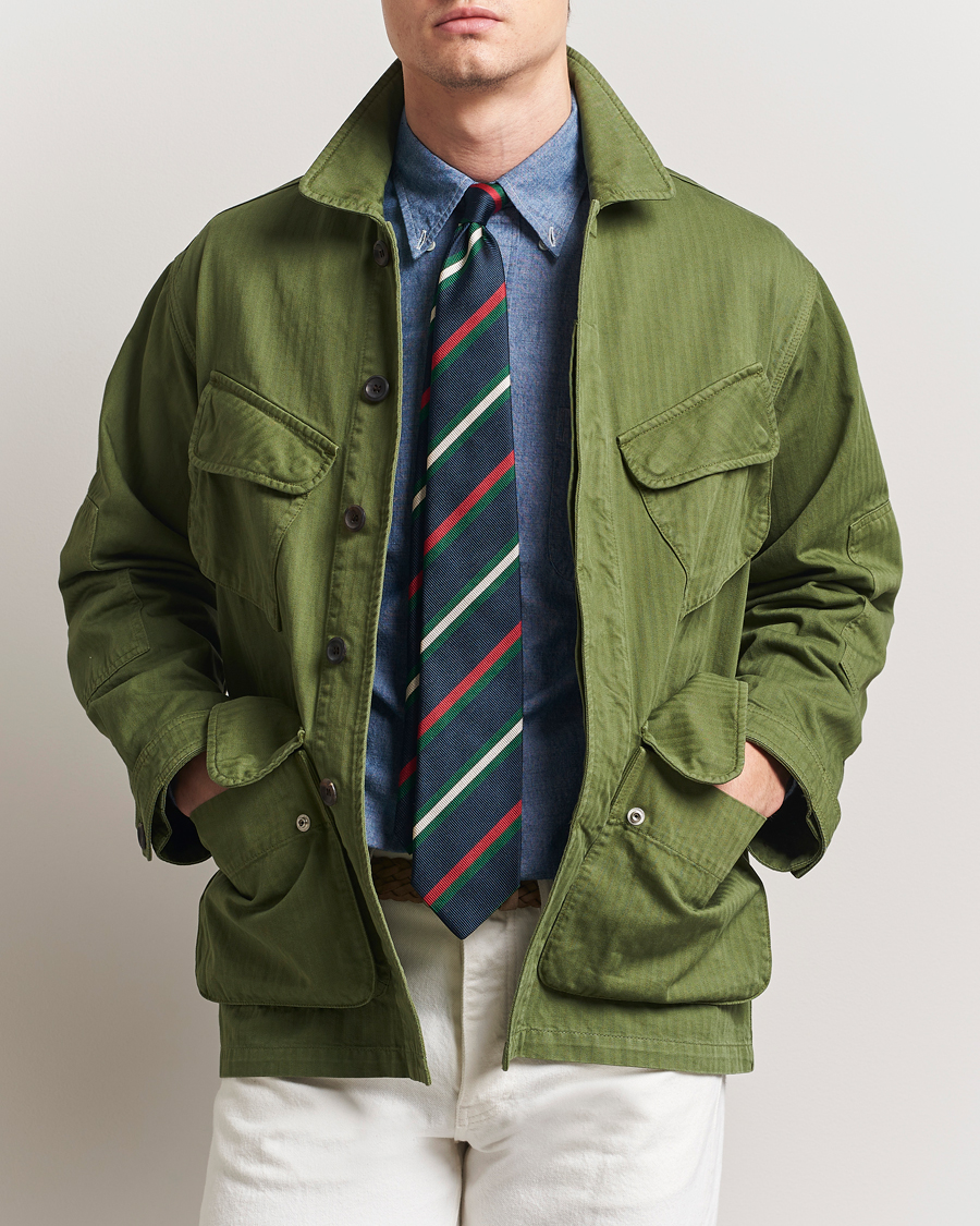 Heren | Jassen | Drake's | Herringbone Jungle Jacket Olive