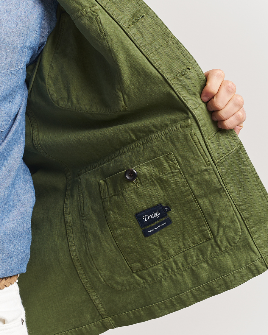 Heren | Jassen | Drake's | Herringbone Jungle Jacket Olive