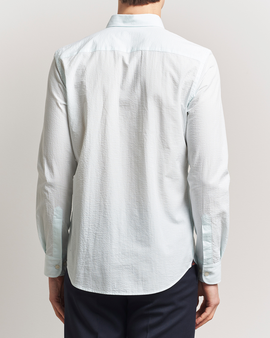 Heren | Overhemden | Morris | Slim Fit Striped Seersucker Shirt Turquoise