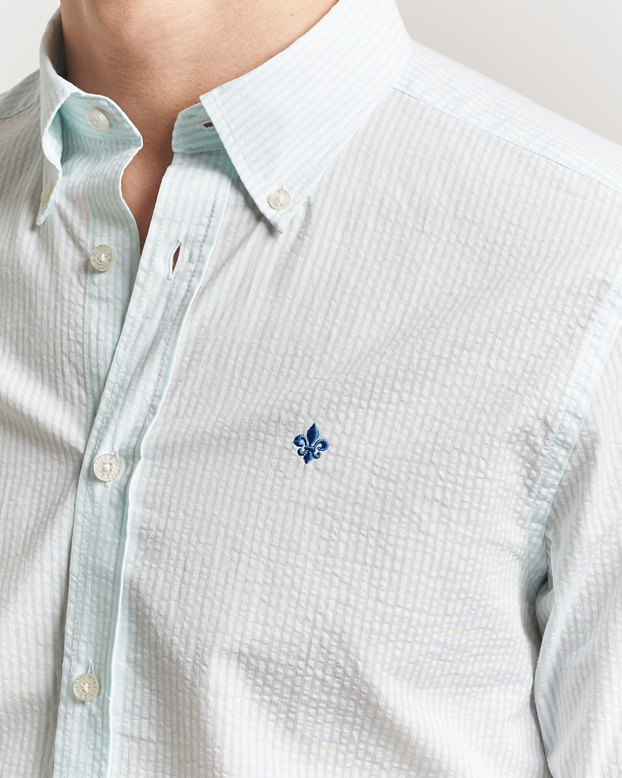 Heren | Overhemden | Morris | Slim Fit Striped Seersucker Shirt Turquoise