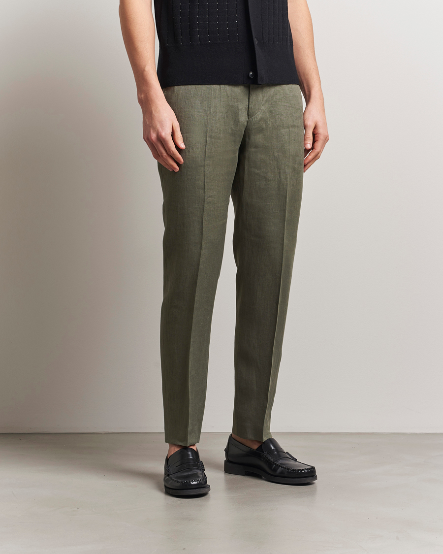 Heren | Broeken | Tiger of Sweden | Tannen Linen Drawstring Trousers Thyme Green