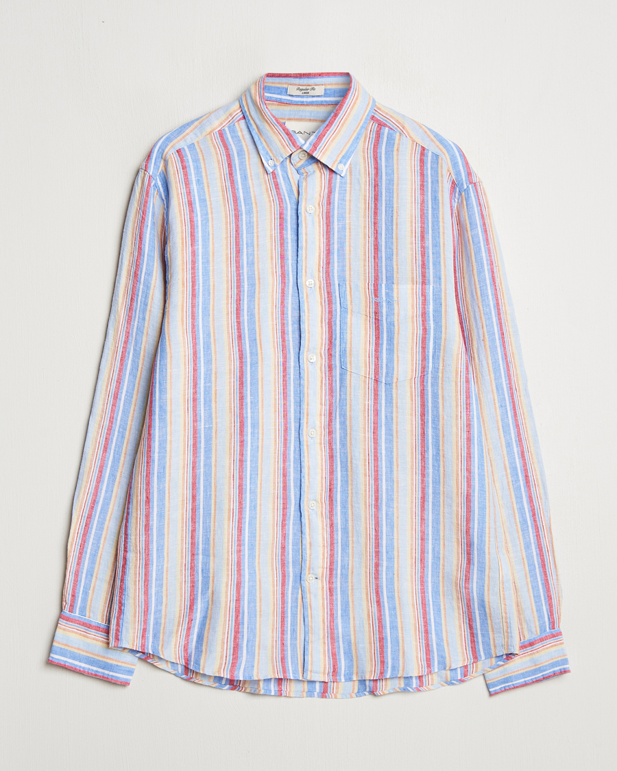 Heren | Overhemden | GANT | Regular Fit Linen Striped Shirt Multi