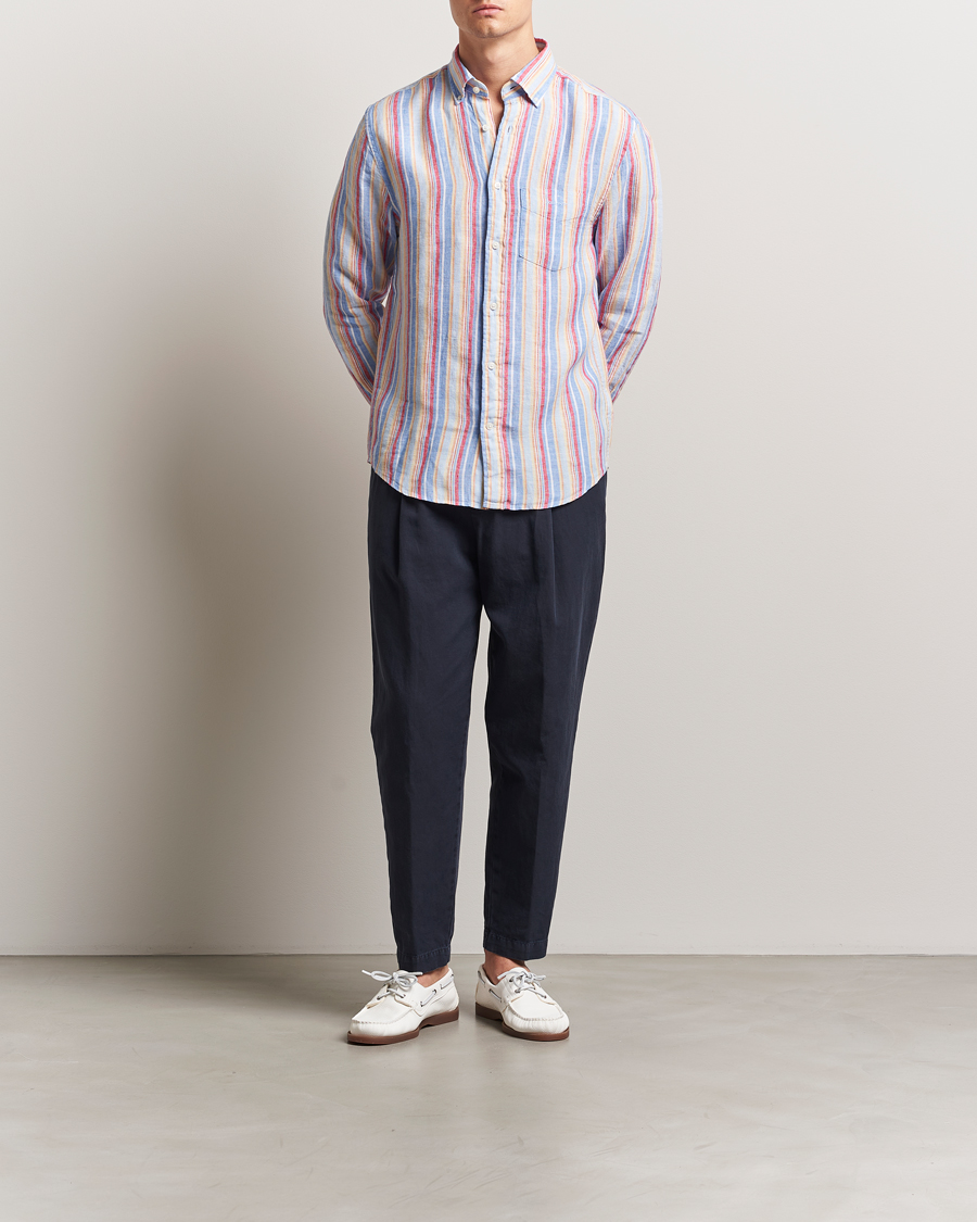 Heren | Overhemden | GANT | Regular Fit Linen Striped Shirt Multi