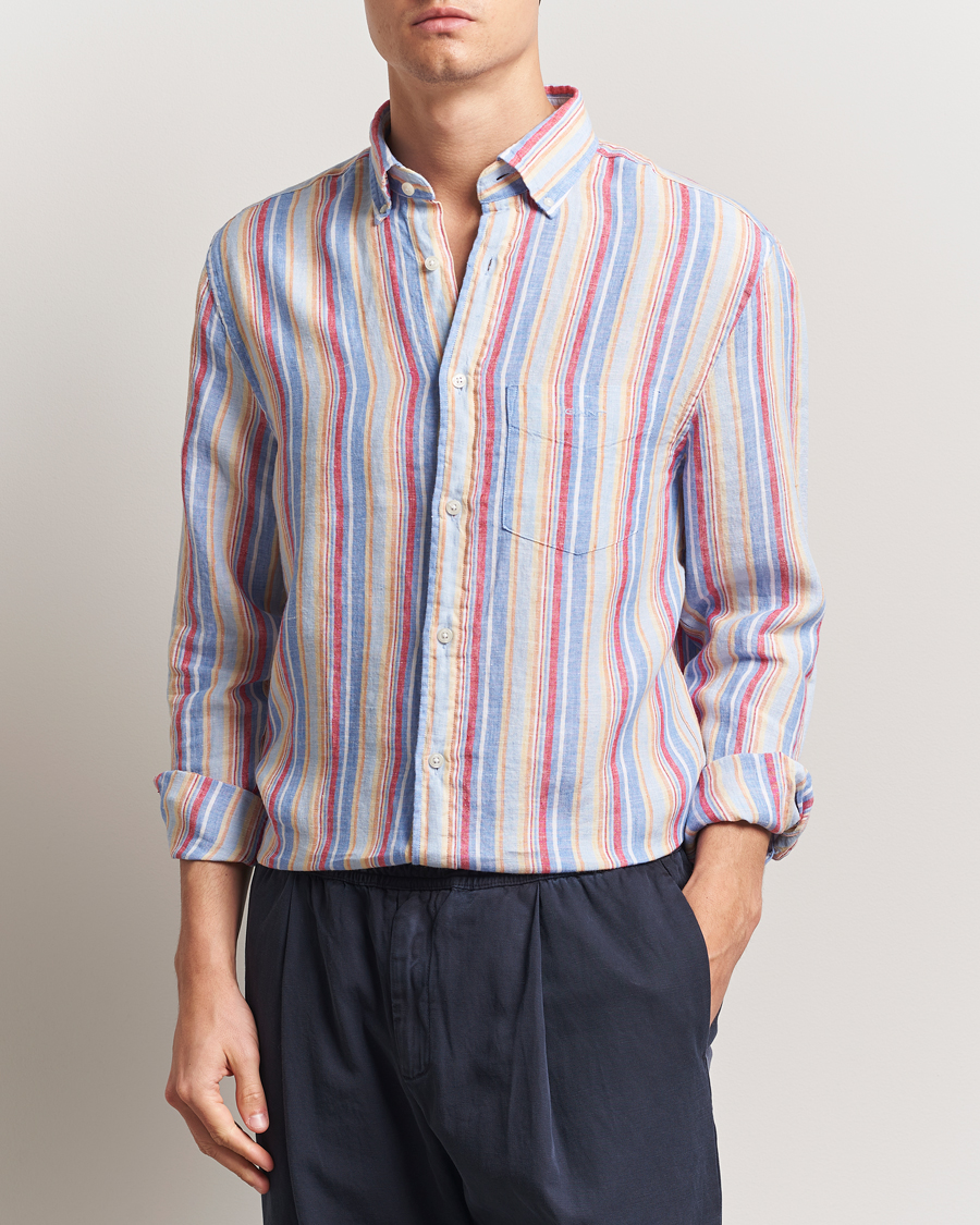 Heren | Overhemden | GANT | Regular Fit Linen Striped Shirt Multi
