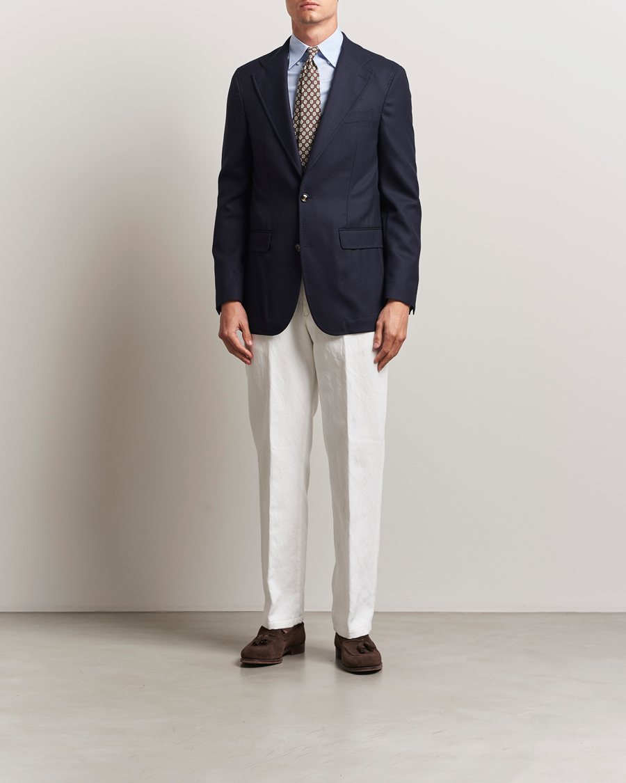 Heren | Blazers | Oscar Jacobson | Fellow EVO Structured Loro Piana Wool Blazer Navy
