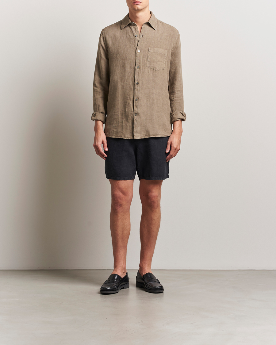Heren | Korte broek | A Day's March | Ipu Linen Drawstring Shorts Off Black