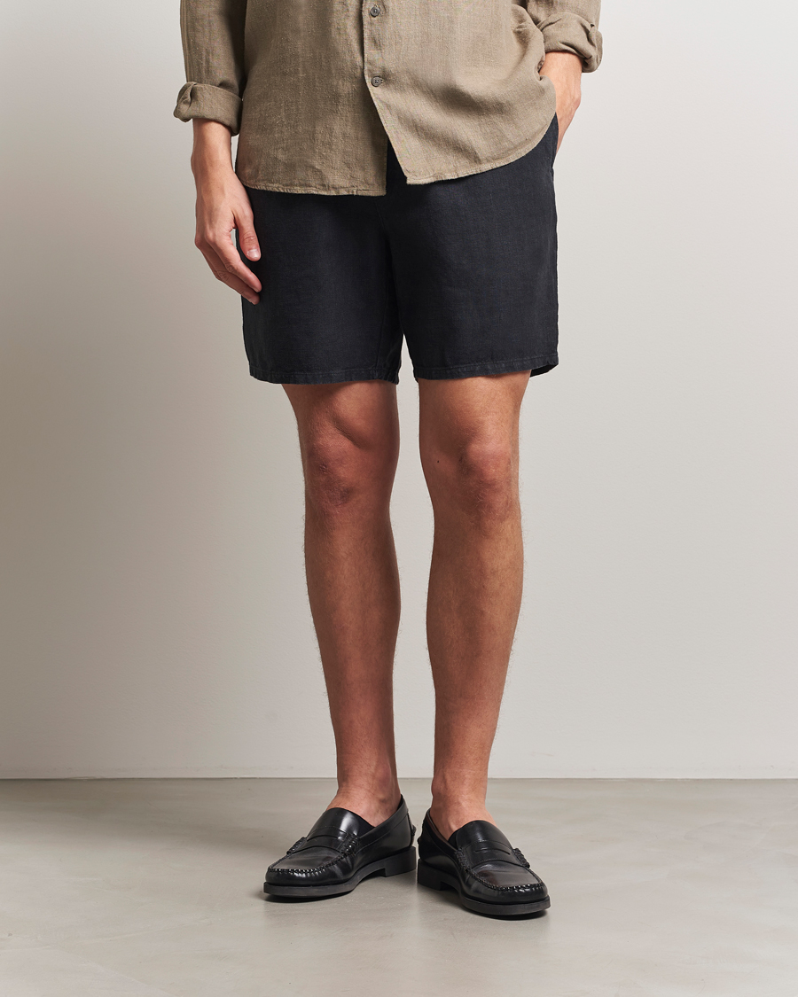 Heren | Korte broek | A Day's March | Ipu Linen Drawstring Shorts Off Black