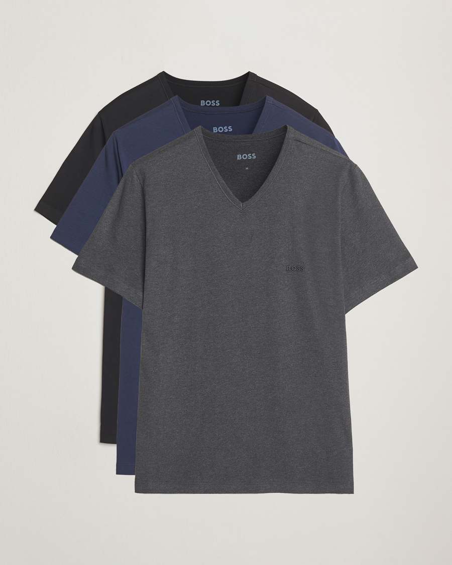 Heren | T-shirts | BOSS BLACK | 3-Pack V-Neck T-Shirt Black/Blue/Grey